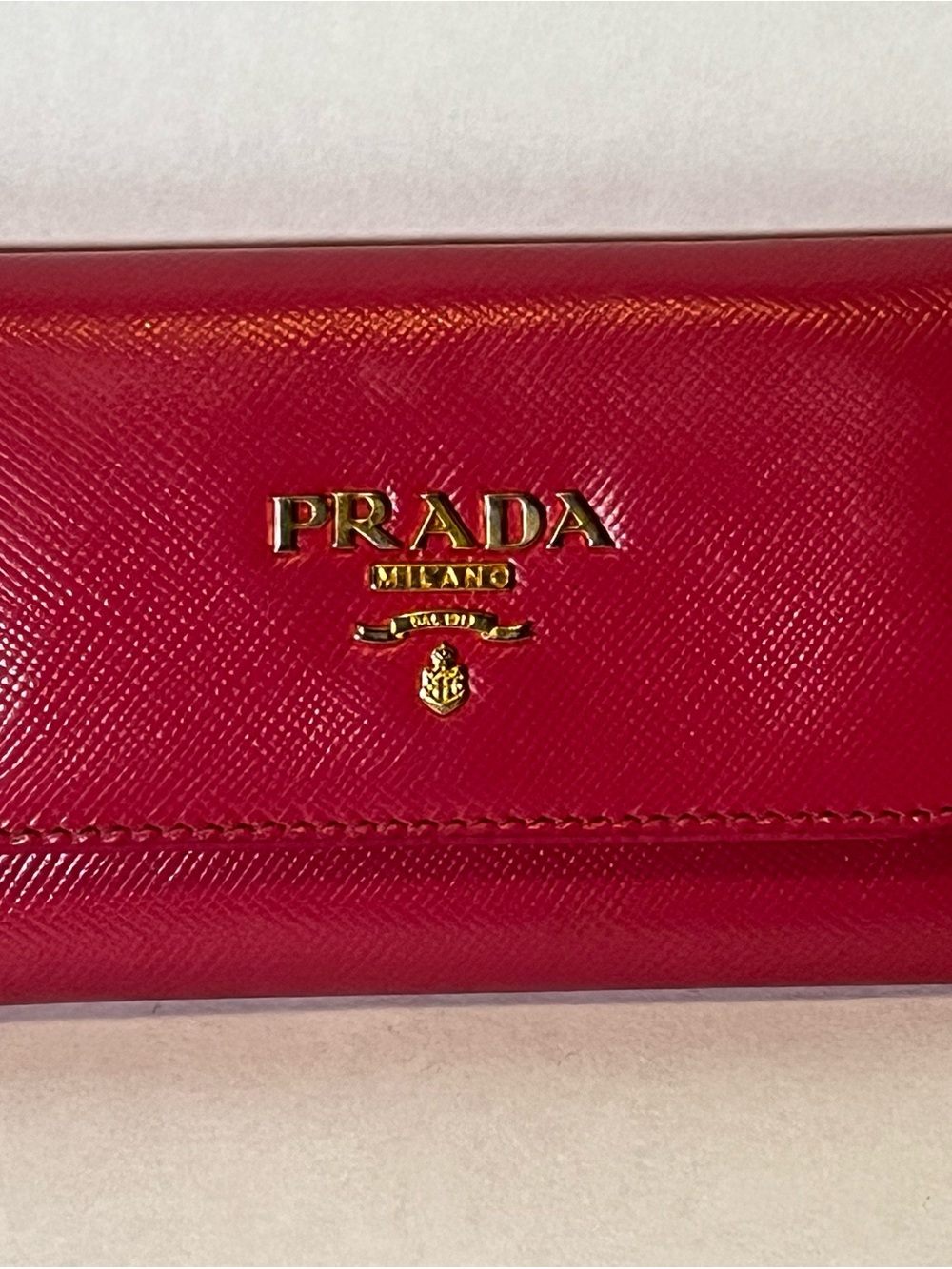 Prada Red Saffiano Leather Key Holder with Embossed Logo